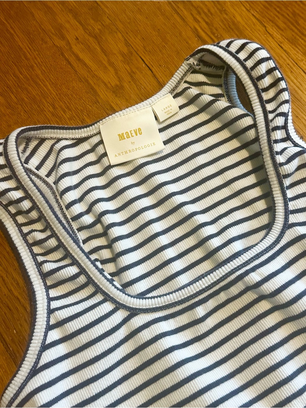 Maeve by Anthropologie Striped Ribbed Scoop Neck Tank Top - Size L